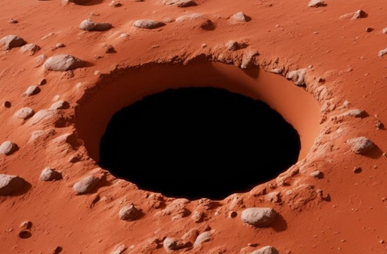 Imagen 1 - Superficie de Marte con posibles entradas a cuevas marcianas