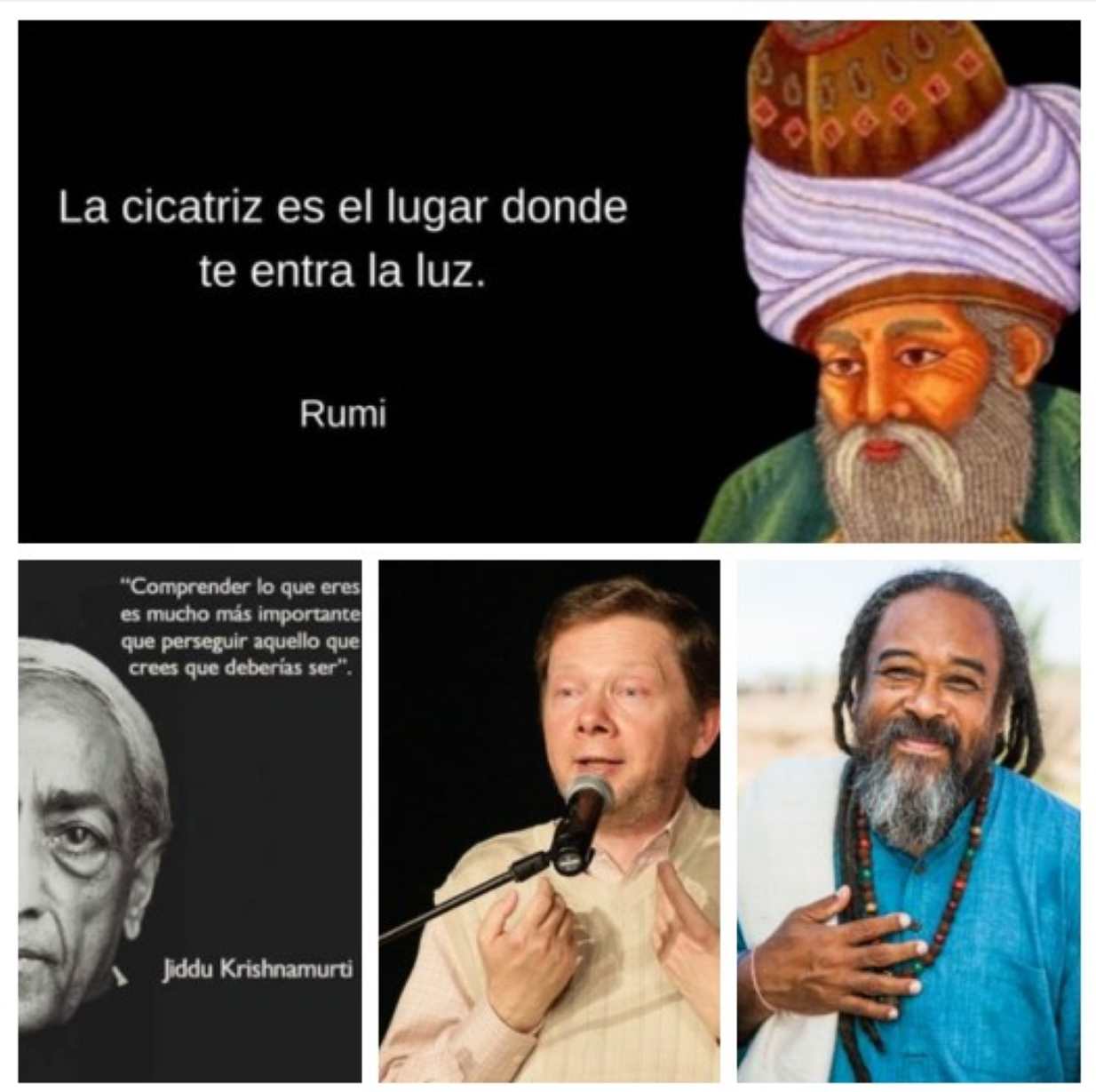 Los maestros espirituales Robert Adams, Mooji, Eckhart Tolle, Rumi y Krishnamurti